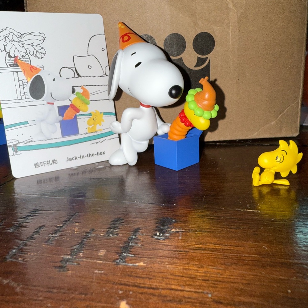 Snoopy Figurine with Party Hat and Ice Cream